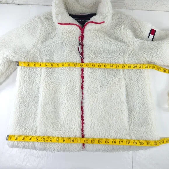 TOMMY HILFIGER White Warm Fuzzy Full Zip Sherpa Jacket WOMEN'S SIZE MEDIUM - Picture 11 of 16
